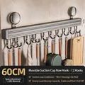 Portautensili da cucina a ventosa da 60cm con 12 ganci in alluminio e materiale ABS - Stile a barra singola / 12 Ganci-60CM / Canna Di Fucile