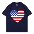 T-shirt bleu foncé à col rond avec imprimé cœur aux couleurs du drapeau américain - XS / Bleu Marine (Cœur Drapeau)
