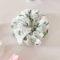 Polka dot oversized white scrunchie with green accents in soft pleated fabric - Grass Green