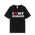 Black cotton T-shirt with I Love My Husband print in a retro white font - Black (I Love My Husband)
