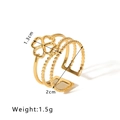 Gold stainless steel ring with clover cutout and triple layer beaded band - Hollow Flower Beaded Edge (NB-R2023019)
