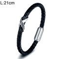 Bracciale in pelle intrecciata nera da 21 cm con chiusura magnetica argento e cristalli - Color Acciaio