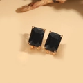 Square black zircon stud earrings with gold claw setting on minimalist warm background - Black (Gold)