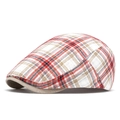 British plaid newsboy cap in red, navy and khaki colors with premium khaki piping - Red