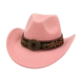 Pink western cowboy felt hat with bohemian embroidered band and vintage metal buckle - Pink