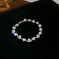 Elegant 2-piece silver necklace and pearl bracelet set with sparkling rhinestone inlay - Silver Pearl Bracelet