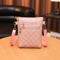 Pink quilted crossbody phone bag with two zipper pockets and adjustable shoulder strap - Pink