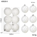 Set di 6 palline di Natale bianche pelose con paillettes argento e dettagli misure - Palline di Schiuma con Strisce Lucide / 6 Pezzi