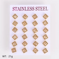 Set aus 12 Paar goldenen quadratischen Edelstahl-Ohrsteckern mit funkelnden Zirkonia - Quadratische Form (6mm)