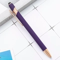 Purple aluminum retractable ballpoint pen with rose gold clip and stylus touch tip - Deep purple