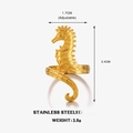 Anello regolabile a forma di ippocampo dorato in acciaio inox con trama incisa - Forma di Cavalluccio Marino (ZN1018) / Oro
