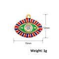 Macro detail of Evil Eye pendant with zircon inlay showing dimensions 12mm x 15mm and 1g weight - A0574 (Red Blue Green Enamel Eye)