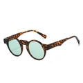 Vintage round sunglasses with leopard tortoiseshell frames and light green tinted lenses - Leopard Frame Green Lens