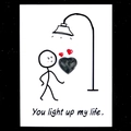 Healing card with heart shaped green gemstone and You Light Up My Life message - Rhyolite