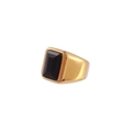 Anello con sigillo vintage in acciaio inossidabile dorato con grande gemma nera rettangolare - US 7 / Stile largo con pietra nera rettangolare (SRH0354)