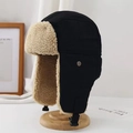 Ins-style winter aviator hat with thick warm lining and ear protection for cycling - One Size / Single Hat / Black