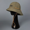 Unisex olive nylon sun hat with neck flap and orange adjustable windproof drawstring - M (56-58cm) / Green