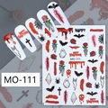 Detailed 5D relief Halloween nail art stickers with spooky skulls and bat patterns - Blood Stains Ghost Rose Style (MO-111)