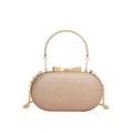 Elegant gold glitter evening clutch with butterfly clasp and metal chain strap - Gold