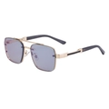 Retro square double bridge sunglasses with gold metal frame and translucent purple lenses - Gold Light Gray