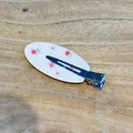 Elegant white oval hair claw clip with delicate red floral patterns and metal clamp - Oval Alligator Clip / Pink Floral Side Clip