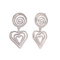 Pendientes de aros espirales plateados con colgantes de triple corazón en acero inoxidable - Estilo de Corazón en Espiral Hueco / Color Acero