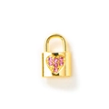 Gold plated heart lock pendant with pink rhinestones for women necklace and bracelet - 15mm x 10mm / Gold Pink Zirconia
