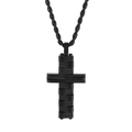 Men's hip hop black stainless steel cross pendant with layered design and twist chain - Black Brushed Wrapped Necklace (With 60cm Twist Chain)