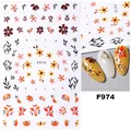 F974 Autumn flower nail stickers with yellow daisies and forest plant patterns - F974 (Red Orange Autumn Flower)