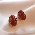 Makro-Detail von unregelmäßigen Bernstein-Harz-Ohrringen mit poliertem 18K vergoldetem Metall - Unregelmäßiger Bernstein (Stil 1 Silbernadel)