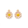 Détail de deux pendentifs marguerites en émail rose avec bords dorés et centre jaune - Rose