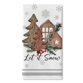 Winter cabin and pine trees watercolor print kitchen towel with Let it Snow text - XWJ02-13 (Winter Village)