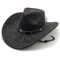 Classic black faux suede cowboy hat with silver star studs and adjustable chin strap - M(56-58cm) / Black