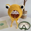 Yellow frog-shaped knitted baby hat with fleece lining and cute big eyes decoration - Yellow Frog - Fleece Lined