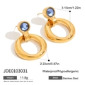 Detail showing 3.10cm gold hollow hoop earrings with blue zircon and size specifications - Gold Blue Zirconia Style (JDE0103031)