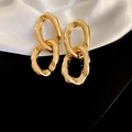 Boucles d'oreilles vintage dorées avec motif fleur cœur et fini métallique texturé - 43# Aiguille En Argent - Chaîne...
