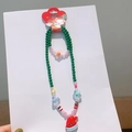Christmas jewelry set for kids with green beads and Santa hat pendant on card - 10# Christmas Hat