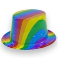 Cilindro in PVC a strisce arcobaleno per festival, feste e accessori per il carnevale - Circonferenza circa 58cm / Cilindro
