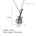 Silver stainless steel guitar pendant necklace with adjustable chain length detail - Electric Guitar (LN1895 Silver)