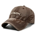 Vintage washed coffee baseball cap with 3D embroidery and side graphic prints - Coffee