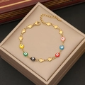 Detail of gold heart chain bracelet with colorful evil eye beads on display - Multicolor Evil Eye Heart Piece Style (9#)