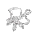 Macro detail of a silver flower nail ring set with clear cubic zirconia crystals - Silver Floral Style (2058) / Silver