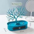 Blue antler jewelry organizer tree with drawer stand, transparent storage rack - Transparent Set / Blue