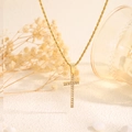 Luxurious gold stainless steel cross necklace with pavé crystal accents for women - Style 8-Full Zirconia Luxury