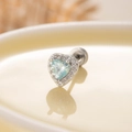 Elegant heart-shaped light blue zircon stud earring in polished silver titanium steel - Light Blue Heart Style (A299-Single Piece)
