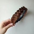 Hand-braided reddish brown fishtail headband with anti-slip teeth for high volume hair - Wide Textured Fishbone Braid (4CM Wide) / Tan