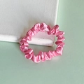 Glossy pink satin silk hair scrunchie with elastic inner band for women hairstyles - Pink
