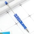 Blue plastic beaded pen featuring white snowflake patterns and silver metal accents - Christmas Blue Type 4 Snowflakes (120)
