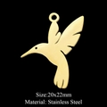 Macro detail of golden stainless steel hummingbird pendant sized 20x22mm with ring - Hummingbird Style (LA404) / 5 Pieces / Gold
