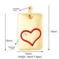 Rectangular gold copper pendant with red heart and diamond accent, 18mm size - L706724-Red Red Heart Rectangle